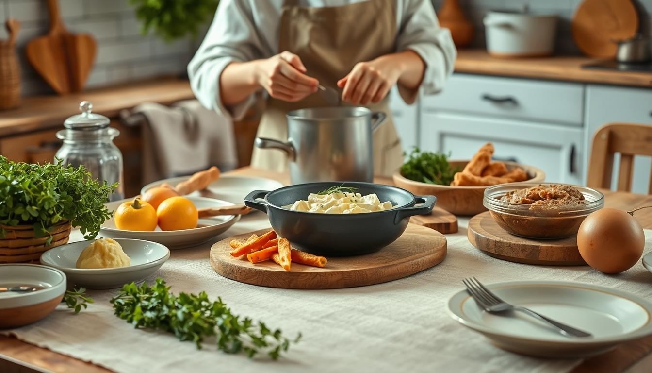 Quick weeknight dinner prepared in a home kitchen